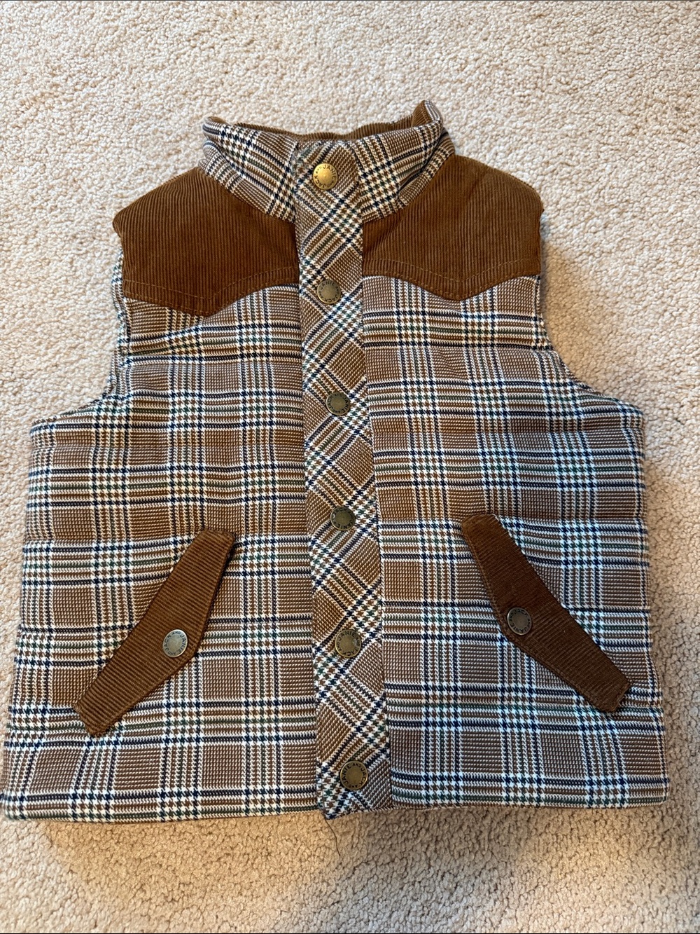 Janie and Jack Brown Plaid Corduroy-Trim Vest